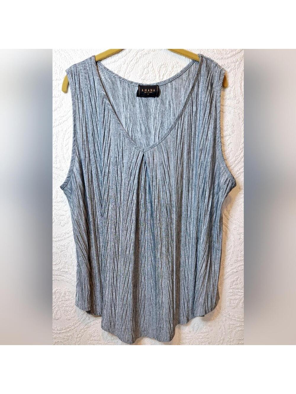 Amana Shimmery Blue Ruched Sleeveless Tank Top- 3XL